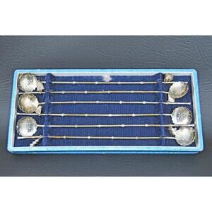 Vintage Sterling Silver Japanese Iced Tea Straw Sipper Spoons 1940s Asian Charms